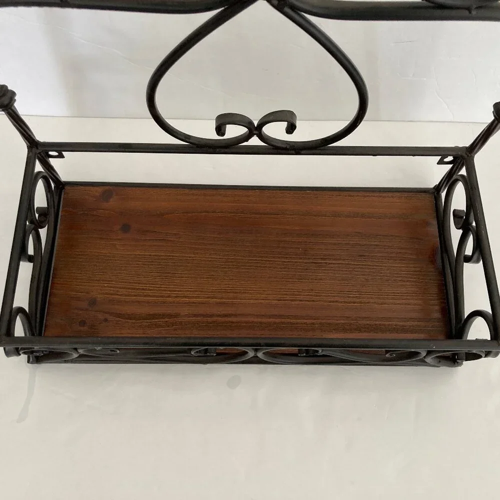 Vintage Wooden Iron Scroll Wall Shelf 12